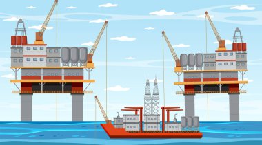 Offshore petrol platformu illüstrasyonlu petrol endüstrisi kavramı