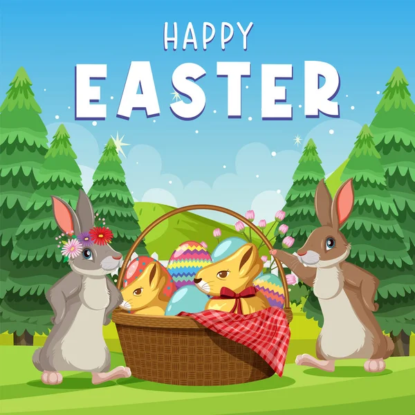 Tavşanlı ve yumurtalı Mutlu Paskalya Tasarımı