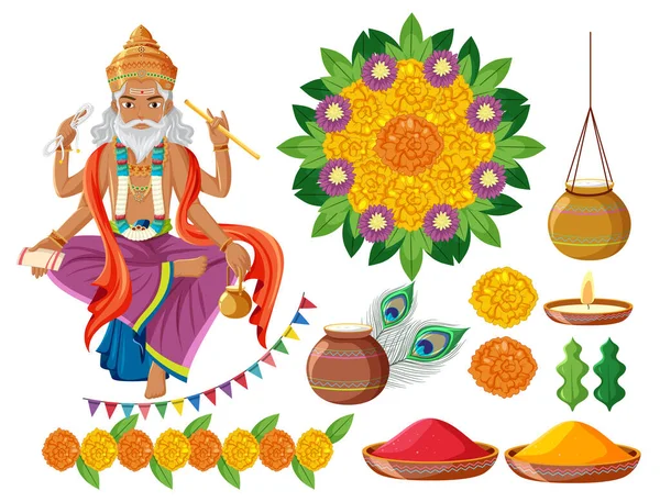 Индийский Набор Иллюстрацией Бога Других Элементов — стоковый вектор