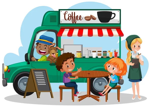 Flea Market Concept Cafe Truck Illustration — Stock Vector