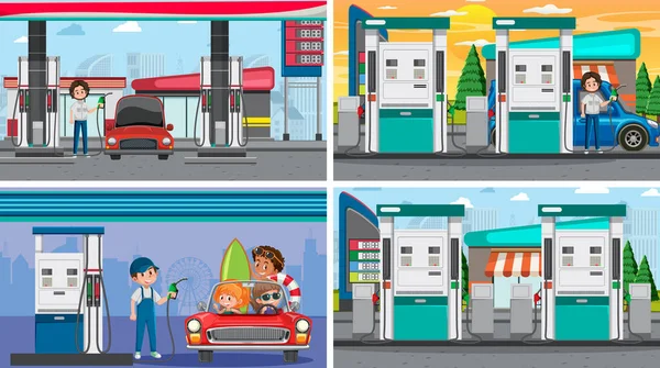 Serie Petrolio Benzina Gas Illustrazione Scena Rilevante — Vettoriale Stock