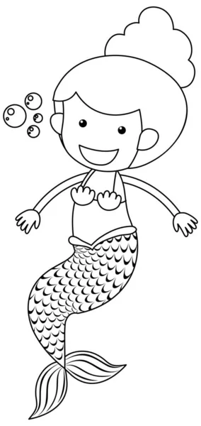 Sirena Blanco Negro Doodle Carácter Ilustración — Vector de stock