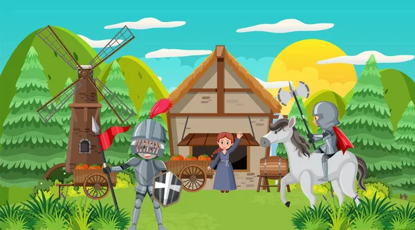 Ilustración Del Campamento Militar Medieval — Vector de stock
