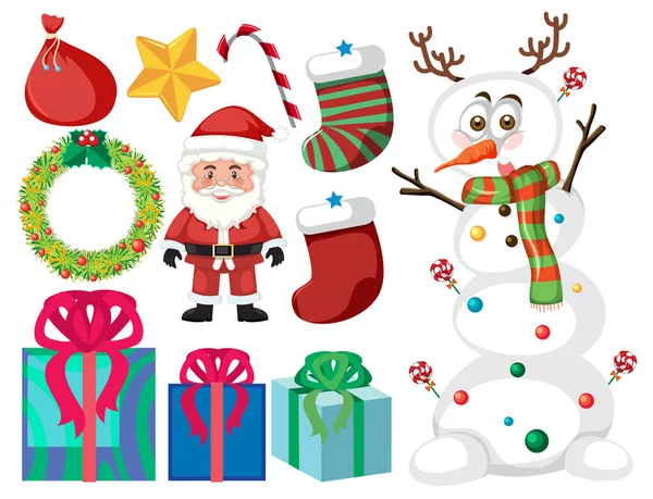 Vánoční Set Santa Sněhulák Ilustrace — Stockový vektor