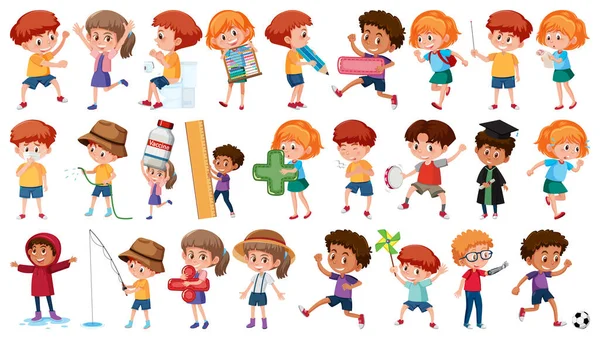 Set Children Doing Different Activities White Background Illustration Royalty Free Stock Illustrations