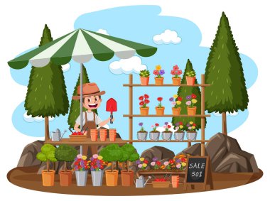 Bitki dükkanı illüstrasyonlu bit pazarı konsepti