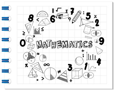 Defter illüstrasyonunda Matematik yazı tipi ile karalama matematik formülü