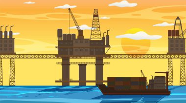 Offshore petrol platformu illüstrasyonlu petrol endüstrisi kavramı