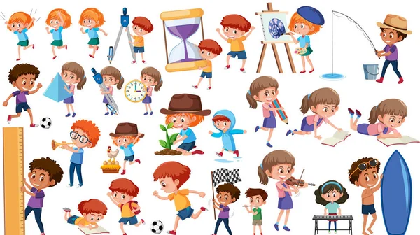 Collection Nombreux Enfants Faisant Différentes Activités Illustration — Image vectorielle