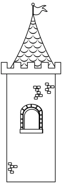 Castello Torre Doodle Schema Colorazione Illustrazione — Vettoriale Stock