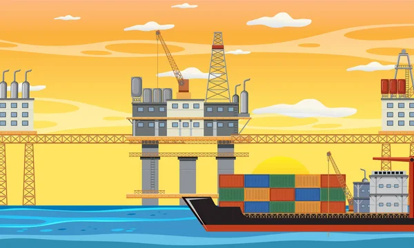 Petroleumindustrin Koncept Med Offshore Oljeplattform Illustration — Stock vektor