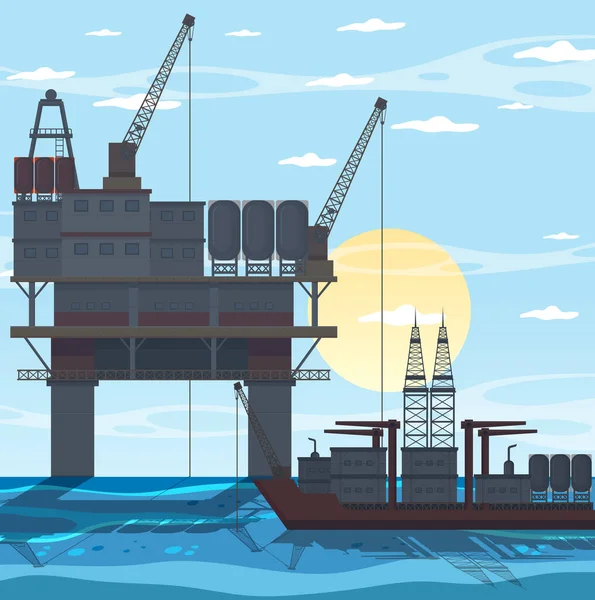 Petroleum Industrie Concept Met Offshore Olie Platform Illustratie — Stockvector
