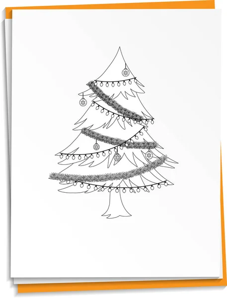 Árvore Natal Desenhada Mão Sobre Ilustração Papel — Vetor de Stock