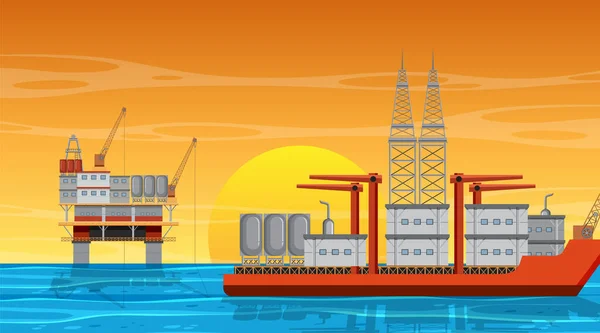 具有海上石油平台说明的石油工业概念 — 图库矢量图片