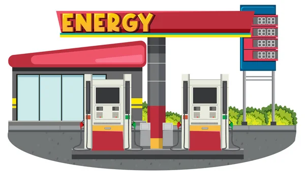 Escena Gasolinera Sobre Fondo Blanco Ilustración — Vector de stock