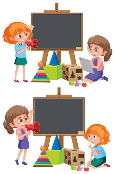 Grens Template Met Kinderen Witte Achtergrond Illustratie — Stockvector