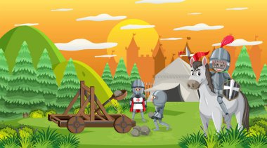 Ortaçağ askeri kamp sahnesi çizimi