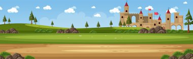 Ortaçağ kale resimli manzara
