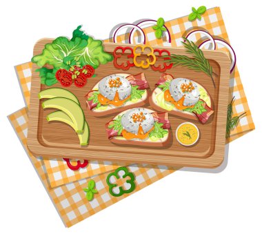 Ahşap tepside bruschetta 'nın en üst görüntüsü