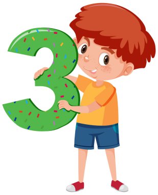 Çizgi film karakterini elinde tutan öğrenci beyaz arkaplan çiziminde izole edilmiş.