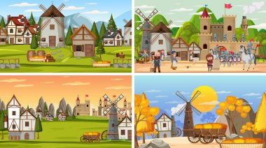 Farklı sahne ortaçağ illüstrasyonları