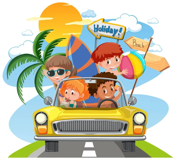 Children Classic Car Holiday Theme Illustration — Stock Vector