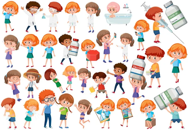 Raccolta Molti Bambini Che Fanno Diverse Attività Illustrazione — Vettoriale Stock