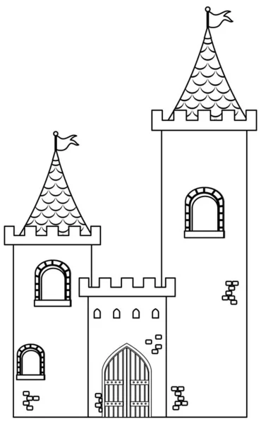 Castelos Medievais Esboço Doodle Para Colorir Ilustração —  Vetores de Stock