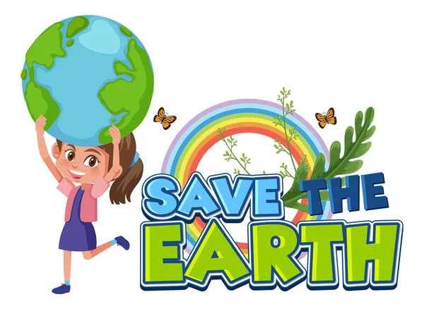 Earth Concept Cartoon Cute Girl Holding Earth Illustration — Stock Vector