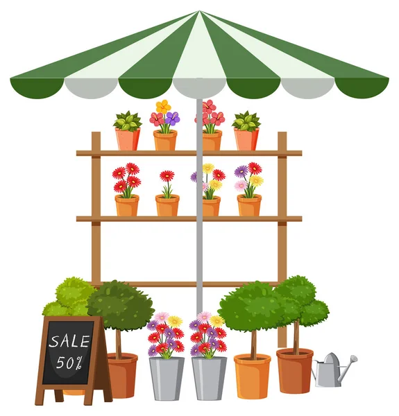 Vlooienmarkt Concept Met Plantenwinkel Illustratie — Stockvector