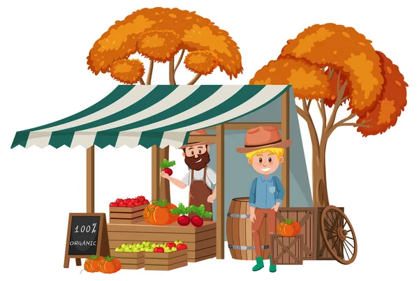 Concepto Mercado Pulgas Con Ilustración Tienda Frutas — Archivo Imágenes Vectoriales