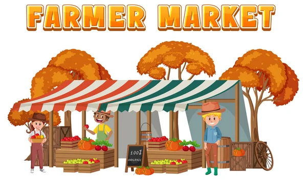 Concepto Mercado Pulgas Con Ilustración Tienda Frutas — Vector de stock