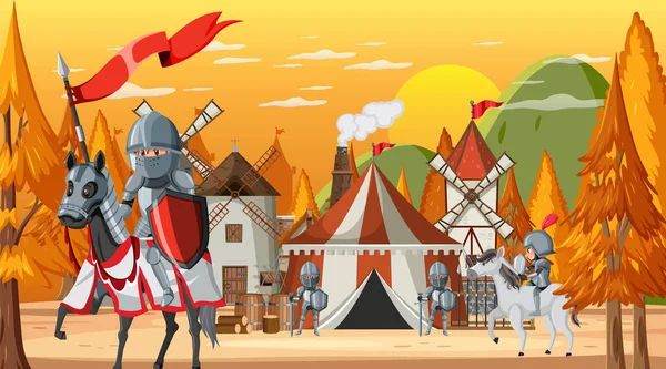 Medieval Military Camp Scene Illustration — Stock Vector