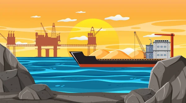 Petroleum Industrie Concept Met Offshore Olie Platform Illustratie — Stockvector