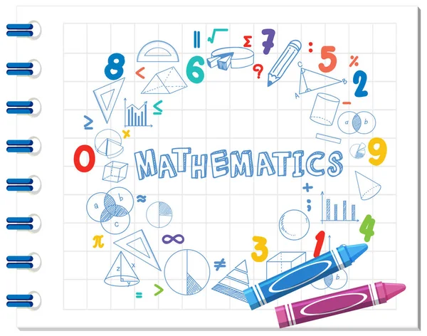 Doodle Wiskunde Formule Met Wiskunde Lettertype Notebook Illustratie — Stockvector