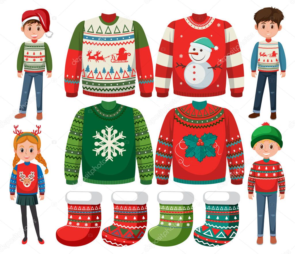 People wearing christmas sweater illustration