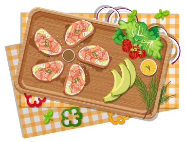 Ahşap tepside bruschetta 'nın en üst görüntüsü