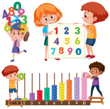 Tedarik ve öğrenci resimleriyle matematik sınıfı nesneleri