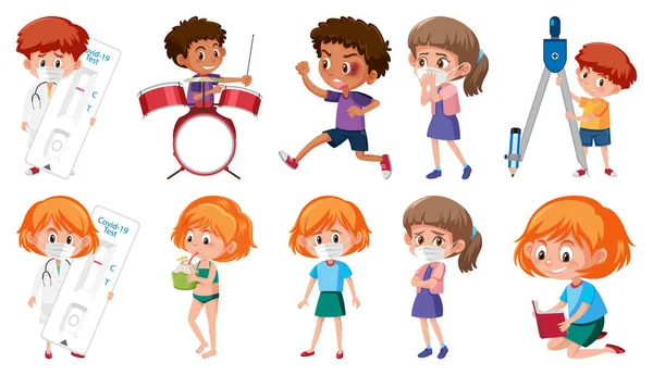 Set Children Doing Different Activities White Background Illustration — Stock Vector