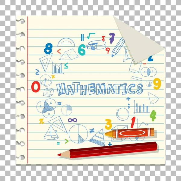 Doodle Mathematische Formel Mit Mathematik Schrift Auf Notizbuch Seite Illustration — Stockvektor