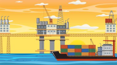 Offshore petrol platformu illüstrasyonlu petrol endüstrisi kavramı