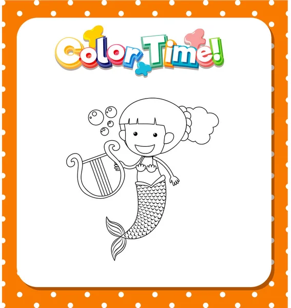 Worksheets Template Color Time Text Mermaid Outline Illustration — Stock Vector