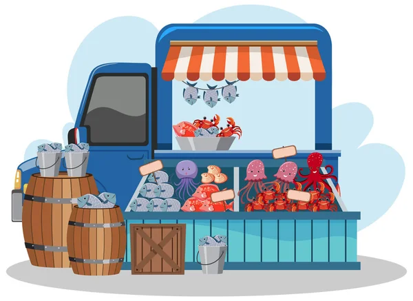 Concept Marché Aux Puces Avec Illustration Camion Alimentaire — Image vectorielle