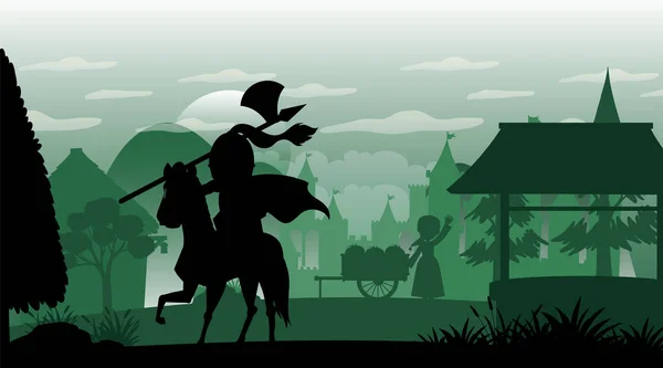 Silhouette Mittelalterlichen Cartoon Hintergrund Illustration — Stockvektor
