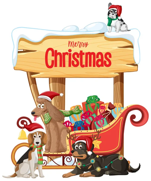 Psy Saniach Merry Christmas Sztandar Ilustracja — Wektor stockowy