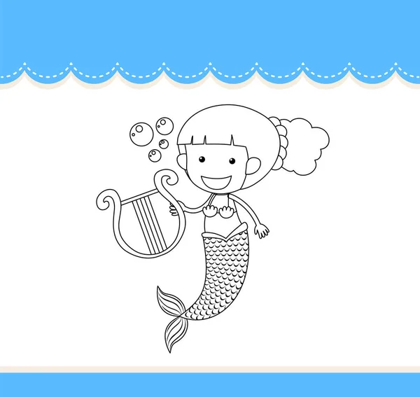 Plantilla Hojas Trabajo Con Ilustración Esquema Sirena — Vector de stock