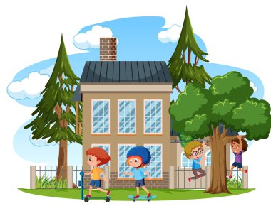 Karakter çizimleri yapan insanlarla izole bir sahne.