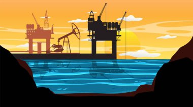 Offshore petrol platformu illüstrasyonlu petrol endüstrisi kavramı