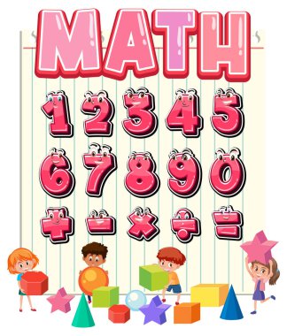 0 'dan 9' a kadar sayma ve matematik sembolleri resimleme