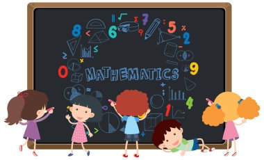 Matematik formülü örnekleriyle dolu bir tahtanın önündeki öğrenci.